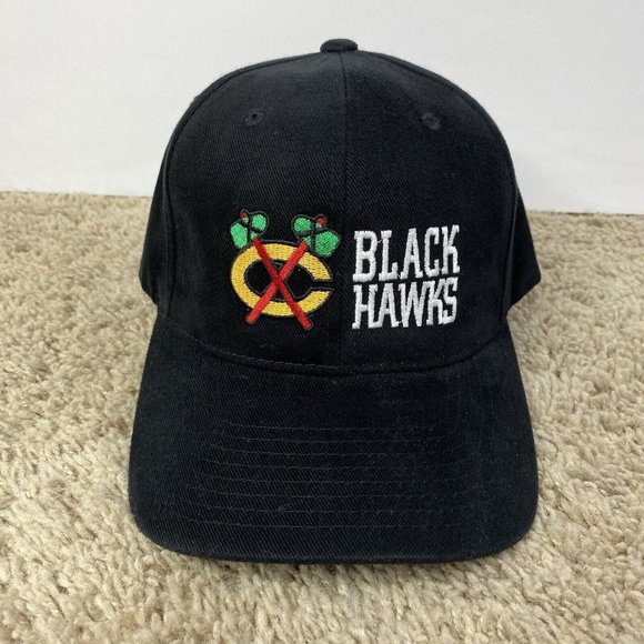 Chicago Black Hawks NHL Hat The Classics Yupoong Black Cotton Strapback Cap NWOT - Picture 1 of 9